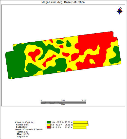 SoilOptix % magnesium base saturation soils map layer from the Hardy Farm
