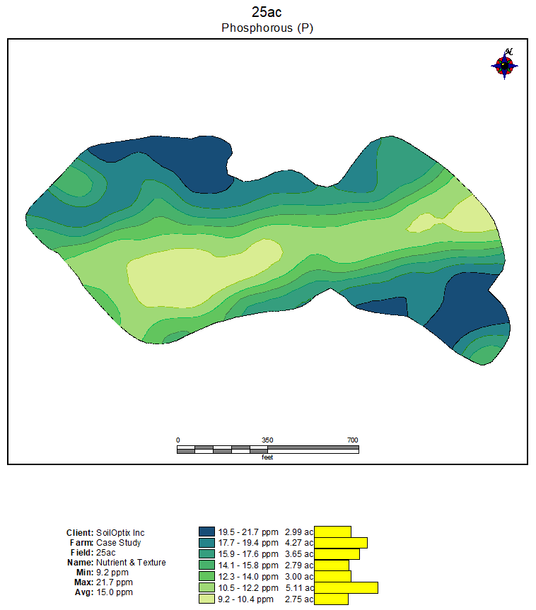 SoilOptix® Phosphorus map of the 25 Acre Case Study Farm