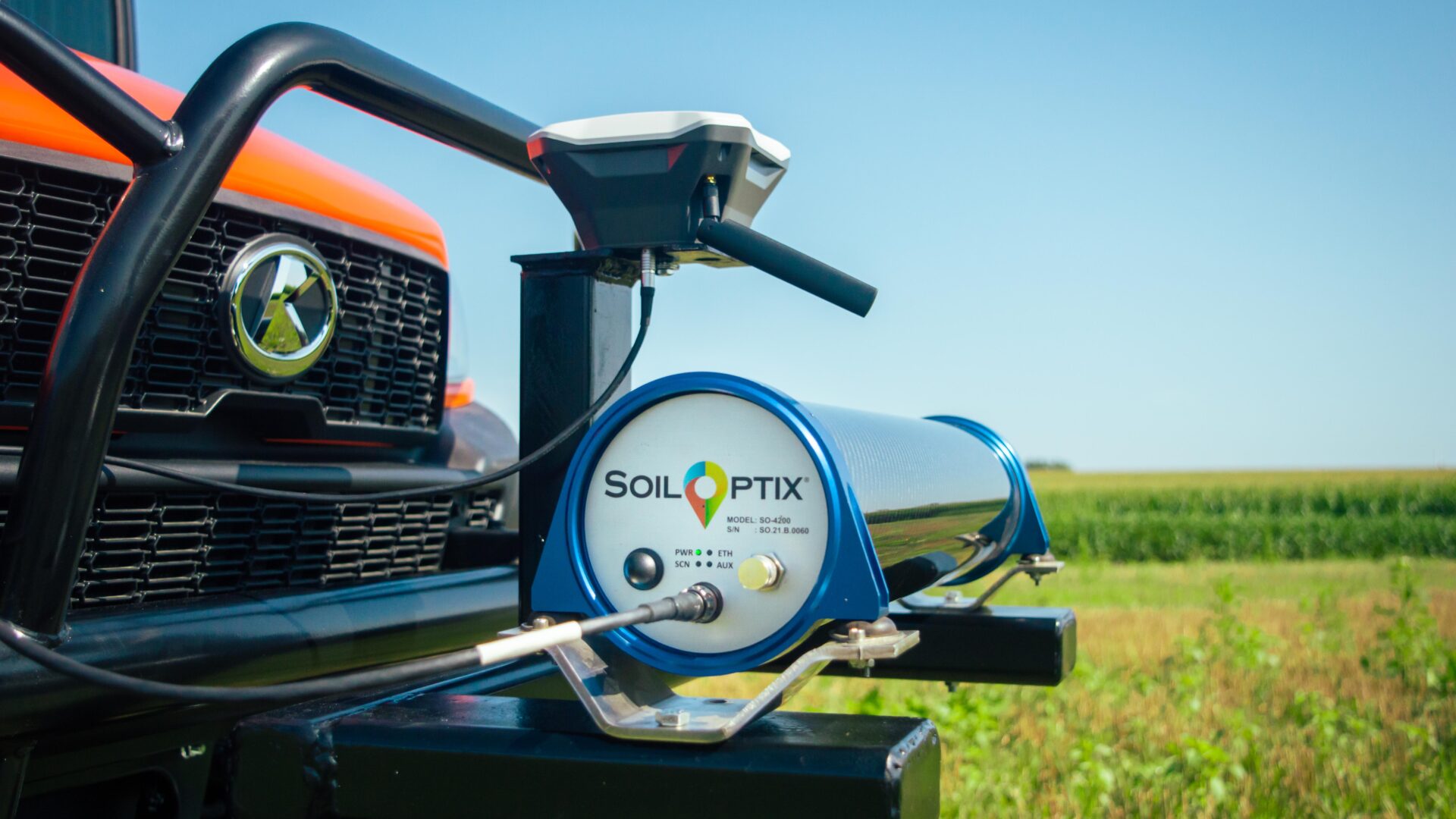 SoilOptix® sensor mounted on collection vehicle in field.