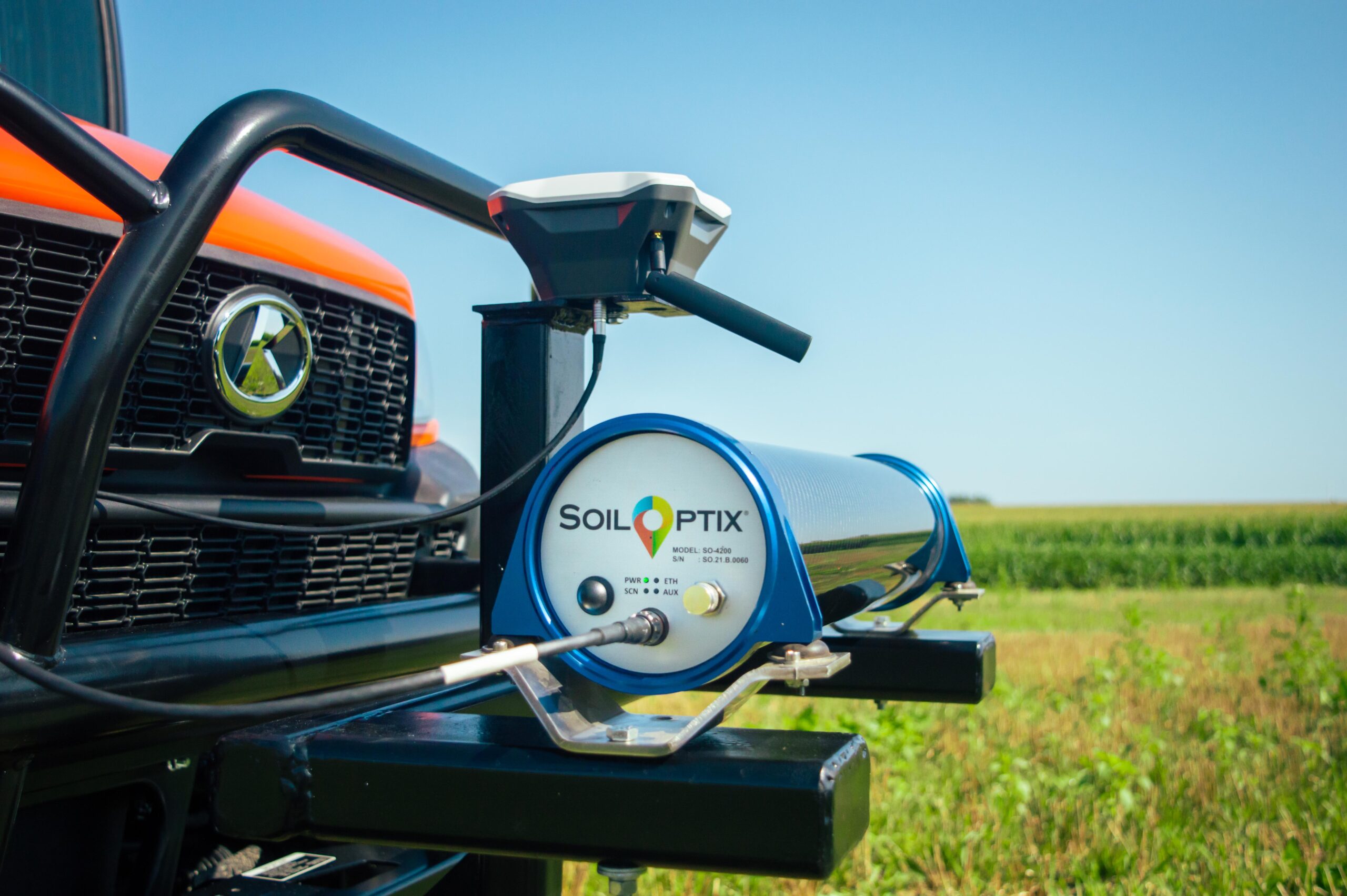 SoilOptix® sensor mounted on collection vehicle in field.