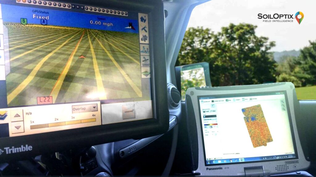 SoilOptix® high-resolution precision soil mapping system mounted on a Kubota UTV in a farm field, collecting soil data for smarter crop management.