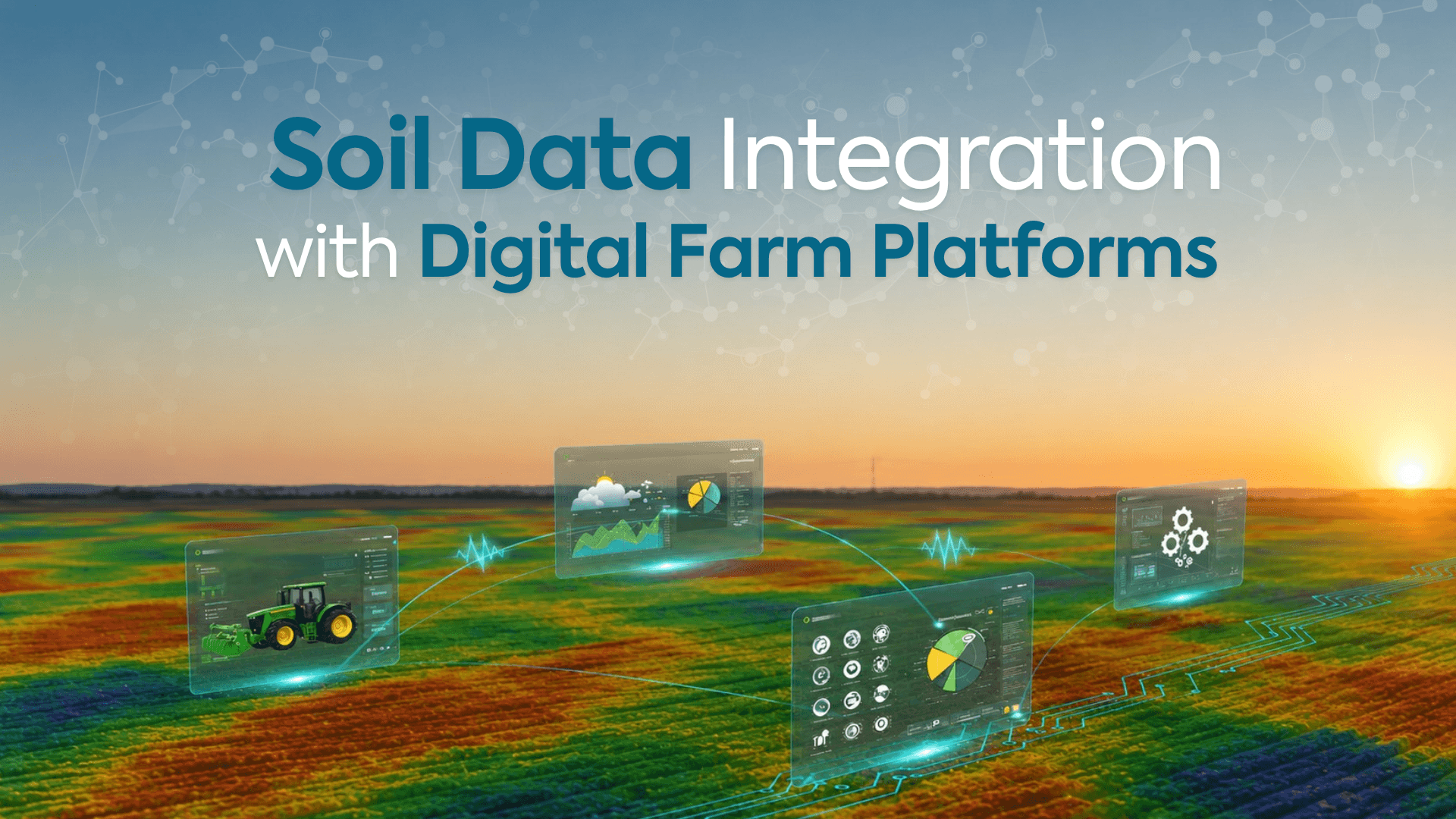 High-resolution soil mapping visualization showing soil data integration with digital farm platforms, featuring connected precision agriculture dashboards, variable field data layers, and smart farming technology supporting data-driven farm management decisions.